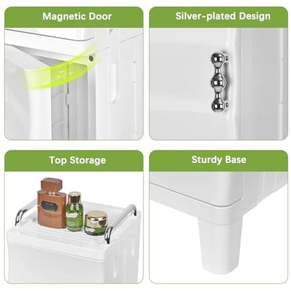 VECELO Narrow Storage Cabinet, 54.3” Tall Slim Storage Organizer with Adjustable Shelves, Magnetic Doors, for Small Space Kitchen, Bathroom, Laundry & Bedroom, White