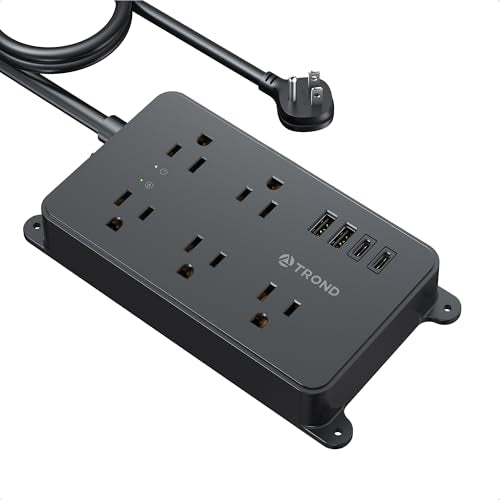 TROND Surge Protector Power Strip with USB, 10ft Extension Cord, ETL Listed, 5 Widely-Spaced Outlets with 4 USB Ports, 1300J, Low-Profile Flat Plug, Wall Mountable, 14AWG Heavy Duty, Black - color: Black, size: 10ft, style: 5 Outlets