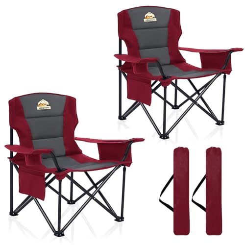 Colegence Oversized Heavy Duty Camping Chairs 2 Pack, 450 LBS Support Extra Wide Folding Portable Outdoor Chair with Cooler Bag, Cup Holder & Armrests for Camping, Beach, Tailgating, Sports, Red - color: Red, style: Twin Pack