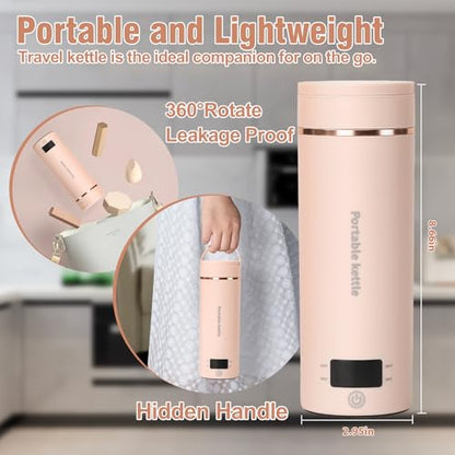 Travel Electric Kettle Portable Mini Kettle,Small Hot Water Boiler with 4 Temperature Settings,304 Stainless Steel,Fast Boiling Water with Auto Shut-Off and Boil Dry Protection (Pink, 400ml) - color: Pink