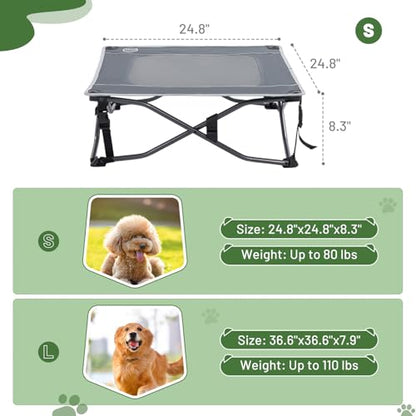 TIMBER RIDGE Outdoor Dog Bed, Cooling Elevated Dog Cot Portable Raised Pet Cot with Breathable Mesh, Foldable Pet Cot for Indoor & Outside, Grey - size: 24.8"L x 24.8"W x 8.3"Th