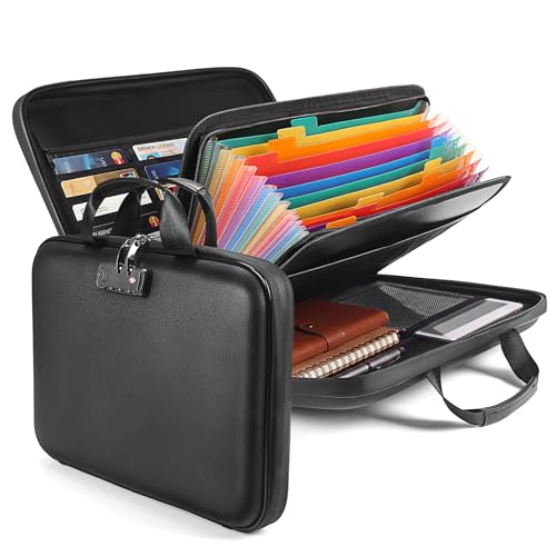 Calenzana Fireproof Document Boxes with TSA Lock, Upgraded 16 Pockets Fireproof＆Water Resistant File Organizer, Hard-Shell Safe Box for Important Certificates, Passport, Laptop - style: File Box