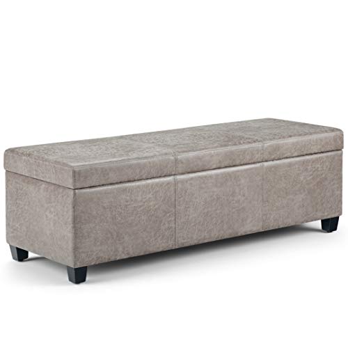SIMPLIHOME Avalon Storage Ottoman Bench - 48" Wide x 16" High Upholstered Vegan Leather Rectangular Lift-Top Ottoman in Distressed Grey Taupe, Contemporary Bench for Living Room with High-Density Foam - color: Distressed Grey Taupe, size: 18"D x 48"W x 16