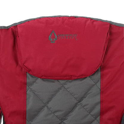 ARROWHEAD OUTDOOR Portable Deluxe Folding Camp Quad Chair w/Headrest, Glass & Cup Holders, Armest 6-can Cooler, Heavy Duty Carry Bag, 550 lbs Weight Capacity - color: Burgundy Red