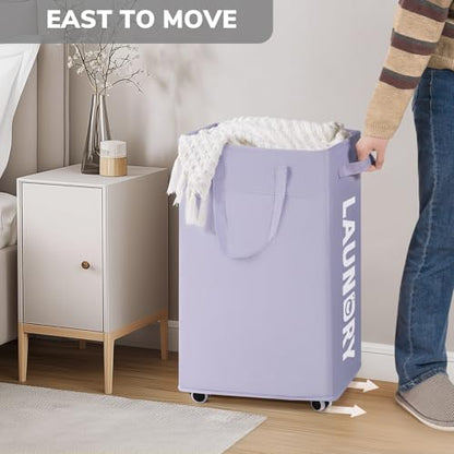 Goodpick Laundry Basket with Wheels 2-Pack, 75L Collapsible Laundry Baskets with Removable Wash Bag, Clothes Laundry Hamper on Wheels, Light Purple - color: Light Purple 2-Pack