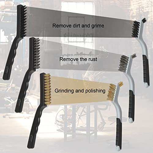 VASTOOLS Wire Brushes Cleaning Set 6Pc, 9" and 7", Wire Brushes for Cleaning Welding Slag, Rust and Dust. Includes Brass, Nylon, Stainless Steel Brushes with Strong Handle - style: WB-6-2