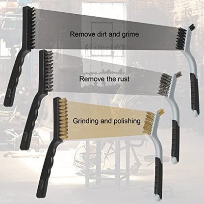 VASTOOLS Wire Brushes Cleaning Set 6Pc, 9" and 7", Wire Brushes for Cleaning Welding Slag, Rust and Dust. Includes Brass, Nylon, Stainless Steel Brushes with Strong Handle - style: WB-6-2