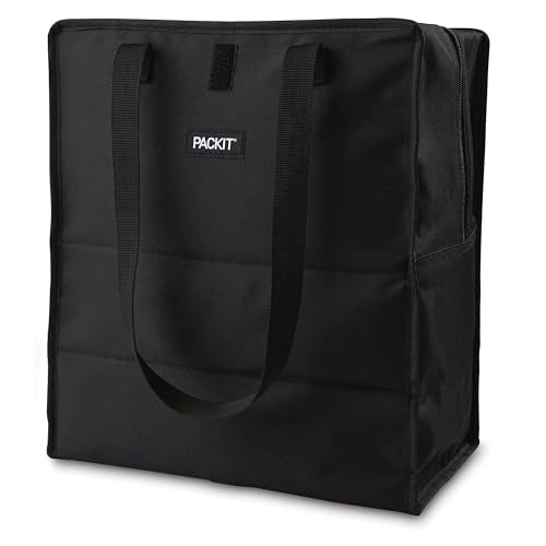 PackIt(R) Freezable Grocery Tote, Black, Built with EcoFreeze(R) Technology, Foldable, Collapsible, Reusable, Zip Closure, Dual handles, Great for Transporting Fresh Groceries - color: Black