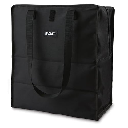 PackIt(R) Freezable Grocery Tote, Black, Built with EcoFreeze(R) Technology, Foldable, Collapsible, Reusable, Zip Closure, Dual handles, Great for Transporting Fresh Groceries - color: Black