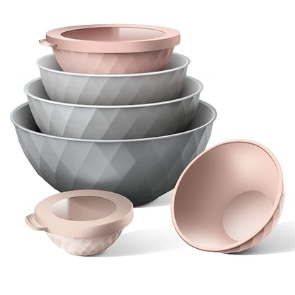 COOK WITH COLOR Mixing Bowls with Lids - 12 Piece Plastic Nesting Bowls Set includes 6 Prep Bowls and 6 Lids, Microwave Safe Mixing Bowl Set, Grey/Pink Diamond - color: Grey/Pink Diamond