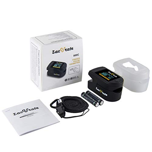 Zacurate 500 Series Fingertip Pulse Oximeter Blood Oxygen Saturation Monitor with Silicon Cover, Batteries and Lanyard, Mystic Black - OLED - color: Mystic Black - OLED