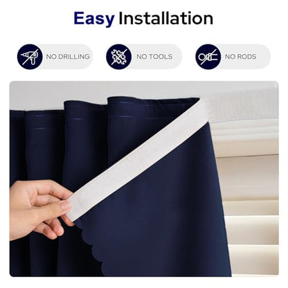 Self Adhesive Curtains - No Drilling, No Rod, Easy to Install Blackout Curtains for Window Blinds,Bedroom(Navy Blue 35 * 59in-1P) - color: Navy Blue, size: 35"W x 59"L (Pack of 1)