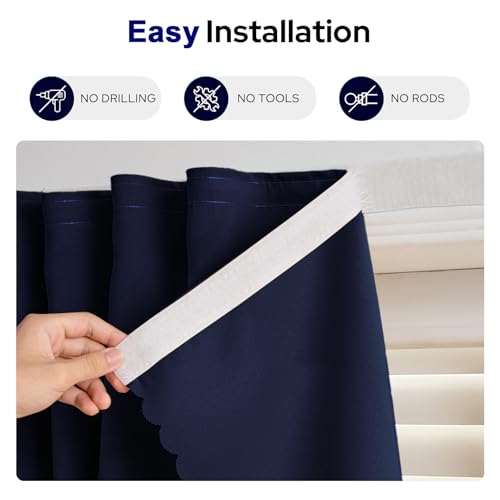 Adhesive Curtain - No Drilling, No Rod, Easy to Install Blackout Curtains for Window Blinds,Bedroom(Navy Blue 35 * 71in-1P) - color: Navy Blue, size: 35"W x 71"L (Pack of 1)