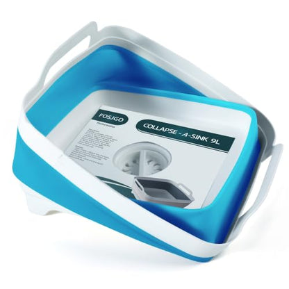 FOSJGO Collapsible Dish Basin with Drain Plug, 2.4 Gal (9L) Space-Saving Foldable Sink, Wash Basin for Kitchen, Baby Bottles, Vegetable Washing, Camping, RV and Party Beverage Tubs (Sky Blue) - color: Sky Blue