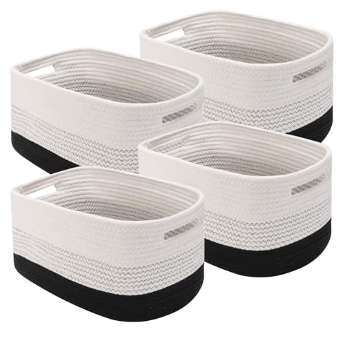 4 Pack Woven Storage Baskets for Organizing - Cotton Rope Baskets for Closet, Toys, Books, Towels, Durable Storage Bins for Shelves, Living Room, Bedroom, 14.76''Lx9.84''Wx8.86''H (Black, 13") - color: Black, size: 14.76"