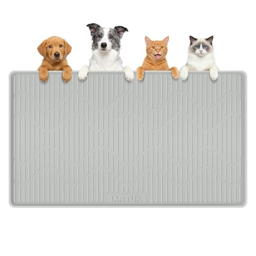 Silicone Cat & Dog Food Mat, 36" x 24" Large Pet Feeding Mat for Cats and Dogs Bowl, Pet Placemat for Food and Water with Raised Edge, Waterproof, Leakproof (Grey) - size: 36"x24"