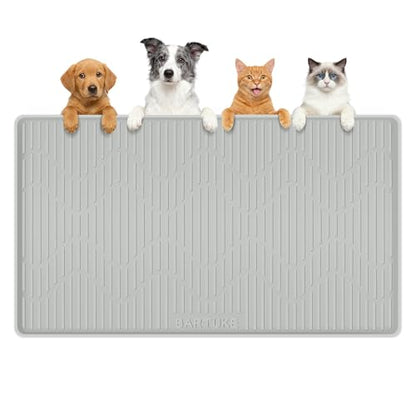 Silicone Cat & Dog Food Mat, 40" x 22" Extra Large Pet Feeding Mat for Cats and Dogs Bowl, Pet Placemat for Food and Water with Raised Edge, Waterproof, Leakproof (Grey) - size: 40"x22"