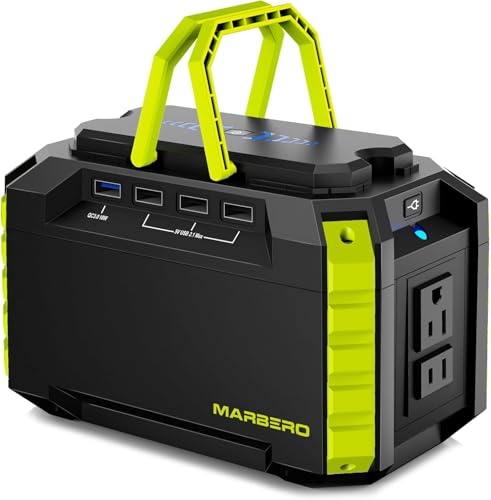 MARBERO Portable Power Station 150Wh Camping Solar Generator Laptop Charger Power Bank with AC Outlet 110V 150W Peak with 4*USB, 4*DC Ports, LED Flashlights for CPAP Home Camping Hurricane Emergency - color: Green