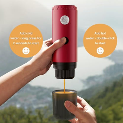 Portable Espresso Machine, Travel Coffee Maker for Camping, Car Coffee Maker Self-Heating with USB-C, 20 Bar 2-in-1 Electric Coffee Maker With Ground Coffee & NS Capsule for RV, Hiking, Office(White) - color: RED