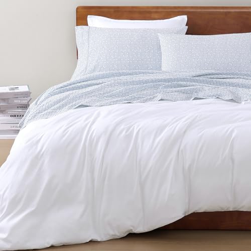 LANE LINEN 100% Organic Cotton Twin Sheets Set - 3 PC Bedding Sheets & Pillowcases - Breathable & Cooling Bed Sheets - Deep Pocket up to 15", Sheets for Twin Size Bed: Polka Dot (Blue) | Twin Sheet Set, GOTS Certified Organic Cotton Percale - Best-Value O