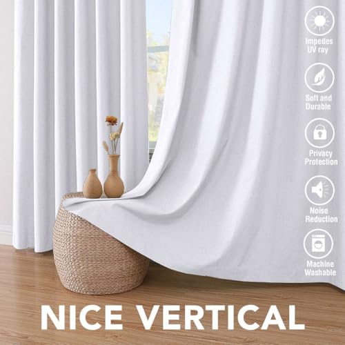 H.VERSAILTEX Linen Look 100% Blackout Curtains 63 Inches Long for Bedroom Rod Pocket 42 Inches Wide Linen Textured Thick Window Curtain Drapes with White Backing, Bright White, 2 Panels - color: Bright White, size: 42"W x 63"L (Pack of 2)