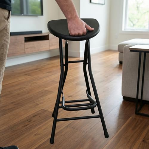 28 inch Black Bar Stool,Portable Stool for Adults Foldable Stools | with Handle,Collapsible Heart-Shaped Folding Counter Height Stools Chair for Camping Kitchen,Loads 250 Lbs,1 Pack