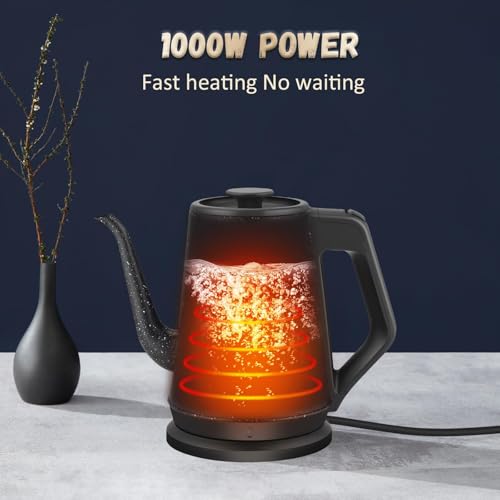 Gooseneck Electric Kettle, 1L Pour Over Coffee Kettle, 1000W Fast Boil Stainless Steel Water Boiler, for Tea Coffee, Office Dorm Kitchen, Auto Shut-Off, Black Star Design, BPA-Free - color: Classic Black