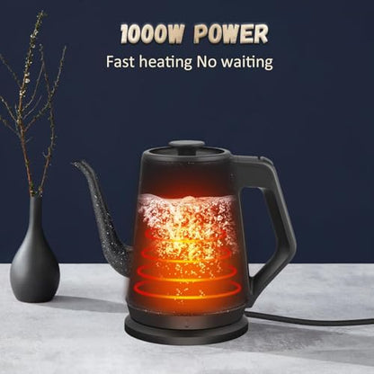 Gooseneck Electric Kettle, 1L Pour Over Coffee Kettle, 1000W Fast Boil Stainless Steel Water Boiler, for Tea Coffee, Office Dorm Kitchen, Auto Shut-Off, Black Star Design, BPA-Free - color: Classic Black