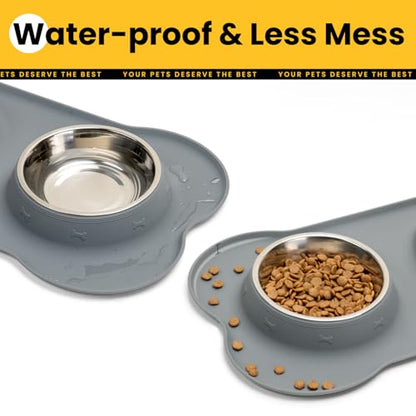 Conlun Medium Pet Feeding Station, 29oz Stainless Steel Dog Bowls Set, No Spill Food & Water Dishes with Non Slip Silicone Mat for Breeds Up to 55 Lbs, Grey - color: Grey, size: Medium-29oz