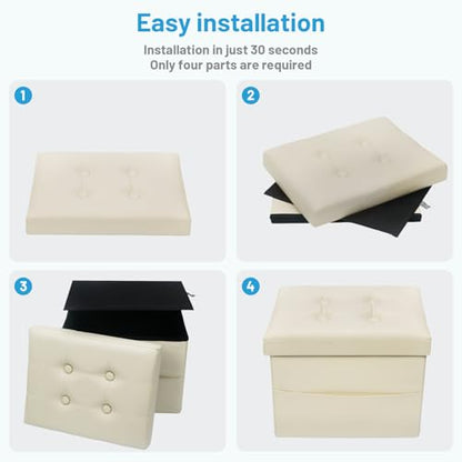 Bsketa Storage Ottoman Foot Rest Stool, Small Leather Storage Ottomans Bench, Folding Footstool with Side Pockets, Foot Rest Under Desk for Living Room Bedroom, 16x12x12 in, Beige - color: Beige-with Side Pockets.