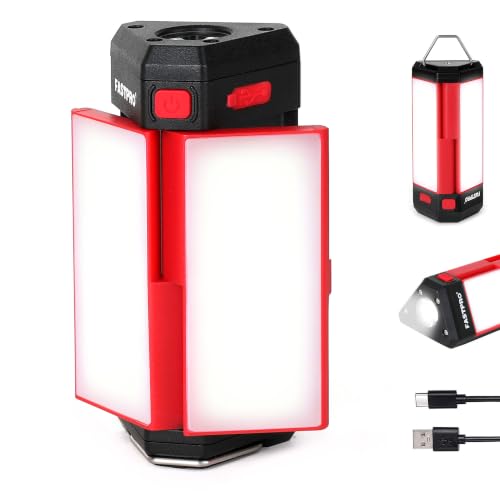FASTPRO LED Camping Lantern, Rechargeable Camp Light, Red | 3-in-1, Max 1000LM, 4000mAh, Small & Portable, 120° Adjustable Panels, IPX5, For Camping, Outdoor Survival & Power Outages - color: Red
