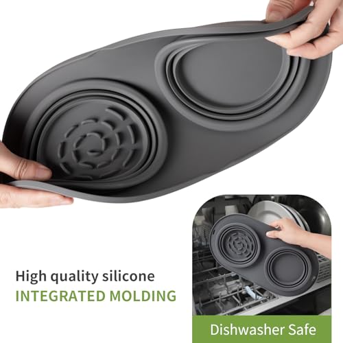 Puppy Dog Bowl,Travel Bowls Dog Food Bowls&Dog Water Bowls,No Spills,Collapsible Double Bowl,Suitable for Small and Medium Sized Dogs(Dark Grey) - color: Dark grey