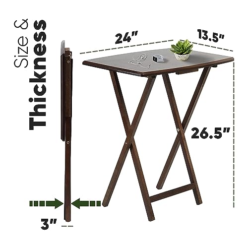 PJ Wood 5-Piece Folding Wooden Table Set, TV Tray Tables with Collapsible Storage Rack, Walnut - Portable and Adjustable Home Furniture for Living Room, Bedroom, and Kitchen
