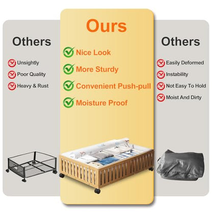 Bamboo Under Bed Storage Containers with Wheels, 40L UnderBed Drawers with Dust Bag, Breathable Under Bed Shoe Storage, Rolling UnderBed Clothes Storage, 2Pack - size: 24.02"L ×16.54"W, style: 2Pack
