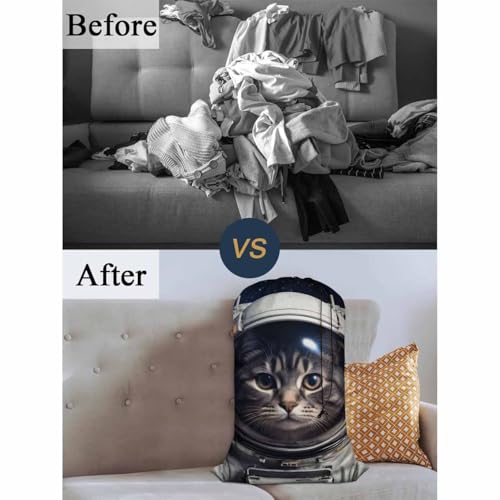 Swono Cat In Outer Space Extra Heavy Duty Laundry Bag, Cute Cartoon Kitten Astronomy Cosmos Dirty Clothes Drawstring Bag with Tear Resistant Fabric, Laundry Liner for Hamper, Space Adventure - color: Cat In Outer Space