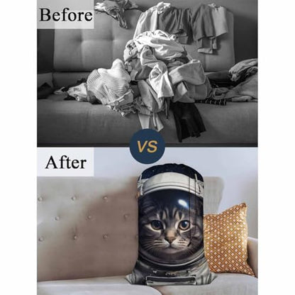 Swono Cat In Outer Space Extra Heavy Duty Laundry Bag, Cute Cartoon Kitten Astronomy Cosmos Dirty Clothes Drawstring Bag with Tear Resistant Fabric, Laundry Liner for Hamper, Space Adventure - color: Cat In Outer Space