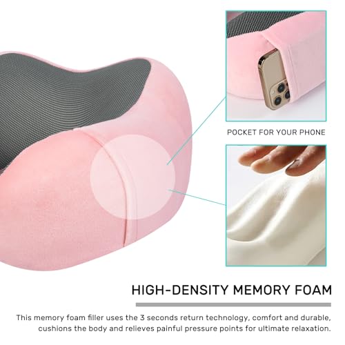 urnexttour Neck Pillow Airplane-2 Pack Memory Foam Travel Pillow, Soft Support Travel Neck Pillow for Travelling, Sleeping Rest, Car, Train and Home Use (Black&Pink) - color: Black&pink