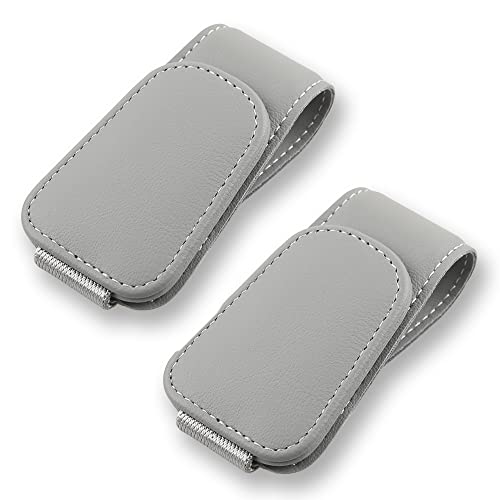 2Pcs Sunglass Holder for Car, Magnetic Leather Eyeglass Hanger Clip for Car Sun Visor, Sunglasses Holder and Ticket Card Clip for Car Visor Accessories (Gray) - color: Gray