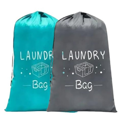 2 Pack XL Travel Laundry Bag, Dirty Clothes Organizer with Drawstring, Large Enough to Hold 4 Loads of Laundry， Easy Fit a Laundry Hamper or Basket，24" x 36" (Grey+Blue) - color: Grey+Blue