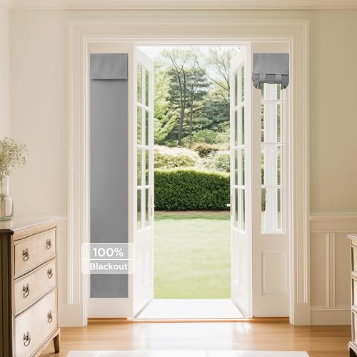 NICETOWN Door Window Covering, Thermal Insulated 100% Blackout Tricia Window Energy Efficiency Sidelight Curtains Tie Up Shades for Front Back Door, W12 x L72 inch Long, 1 Panel, Light Grey - color: Light Grey, size: 12"W x 72"L (Pack of 1)