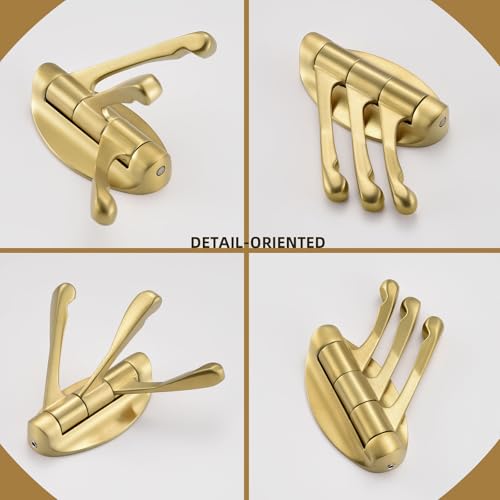 Angle Simple Towel Hook Brushed Gold, Metal Folding Swivel Towel Holder, Bathroom Robe Clothes Coat Hook, Home RV Organizer, Screw Mount - color: Brushed Gold, size: 1 Pack