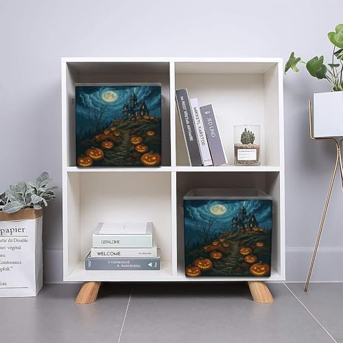 Halloween Castle Pumpkins Foldable Storage Box with Handle Organizer Containers for Home Office Clothes Office Supplies - color: style-6