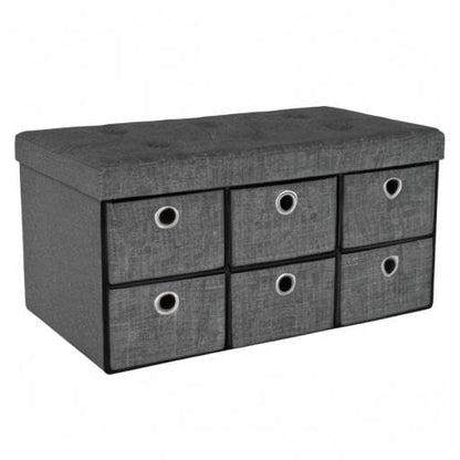 Sorbus Storage Bench Chest with Drawers – Collapsible Folding Bench Ottoman Includes Cover – Perfect for Entryway, Bedroom Bench, Cubby Drawer Footstool, Hope Chest, Faux Linen (Gray)