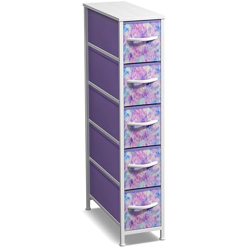 Sorbus Kids Dresser with 5 Drawers - Storage Unit Organizer Chest for Clothes - Bedroom, Kids Room, Nursery, & Closet - color: Tie-dye Blue/Pink/Purple, style: 5 Drawer