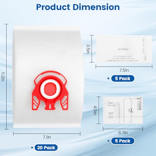 20 Pack 3D Airclean FJM Vacuum Cleaner Bags Compatible with Miele FJM Vacuum Cleaner, Compact C1, Compact C2, Complete C1, S241, S290, S300i, S500, S700, S4, S6 Series, Replaces Part 10123220 - color: Red, size: 20 Pack FJM Bags