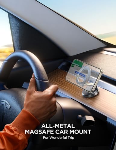 JOYROOM Fits iPhone 16/16 Pro Max MagSafe Car Mount, [All Metal & 360° Adjustment] Magnetic Phone Holder for Car with N55 Strong Magnets, Car Mount for iPhone 16 15 14 13 12 & MagSafe Case, Space Gray - color: Silver