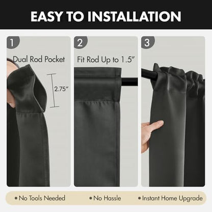 MIULEE Blackout Curtains 4 Panels Sets Dark Grey 63 Inch Length, Top and Bottom Rod Pocket Room Darkening Curtains for Bedroom Windows, 4 Pack Solid Thermal Insulated Light Blocking Curtain Drapes - color: Dark Grey, size: 40"W x 63"L (Pack of 4)