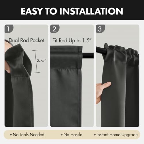MIULEE Blackout Curtains 4 Panels Sets Dark Grey 72 Inch Length, Top and Bottom Rod Pocket Room Darkening Curtains for Bedroom Windows, 4 Pack Solid Thermal Insulated Light Blocking Curtain Drapes - color: Dark Grey, size: 40"W x 72"L (Pack of 4)