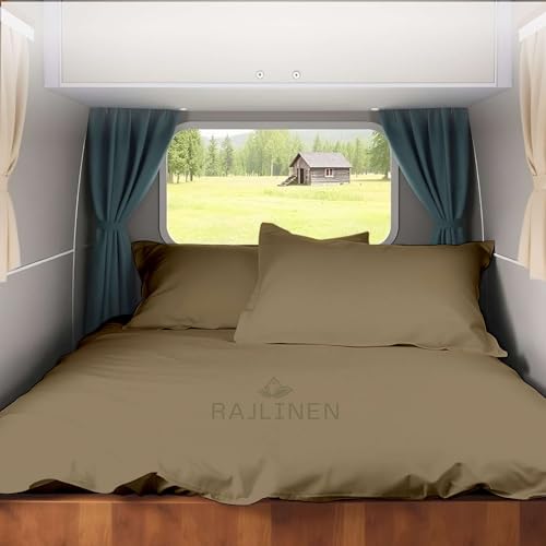 Short Queen RV Camper Sheet Set (60x75) – 100% Egyptian Cotton, Soft & Cooling, 16” Deep Pocket Fitted Sheet, Luxury Hotel Quality Bedding for RVs, Campers & Motorhomes (Taupe Solid) - color: Taupe Solid, size: Short Queen (60X75)