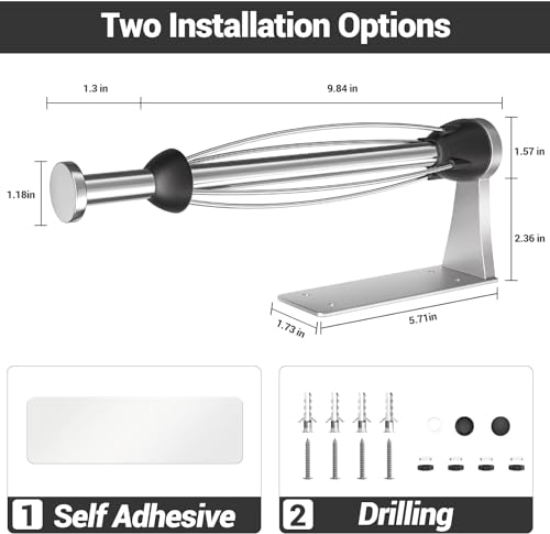 Paper Towel Holder Under Cabinet with Damping Effect, Single-Hand Operable Wall Mount Paper Towel Holder for Kitchen/Bathroom, Under Counter Self-Adhesive/Drilled Kitchen Towel Holder - color: Silver